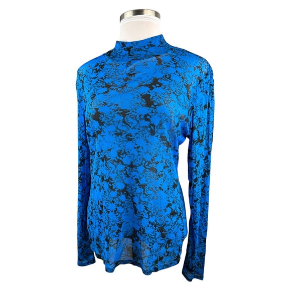 Diane von Furstenberg Remy Mesh Top Mock Neck Sheer LS Cobalt Blue No Size 14? - Picture 4 of 10